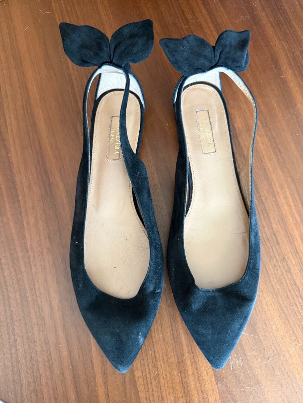 Aquazzura Black Suede Bow Tie Ballet Flats